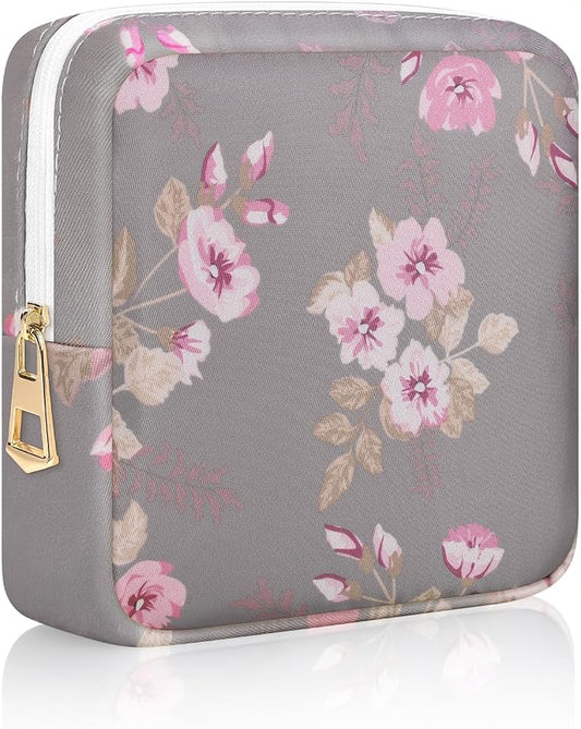 Canvas Period Pouch Discreet Period Underwear Bag Pad Bags | Menstrual Cup & Pad Holder, First Period Kit Storage, Feminine Bag for Women, Portable, Flower Print