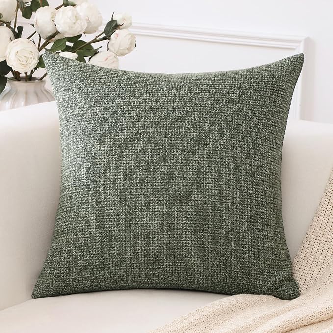 OTOSTAR Linen Throw Pillow Cover Set of 1 Decorative Square Pillowcases Cushion Covers 24x24 Inch for Home Decor Sofa Bedroom Car 60 x 60CM Olive Green