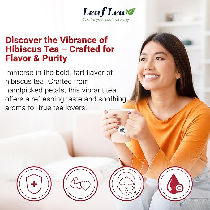 LeafLea Premium Hibiscus Flowers Tea Bags, Rich Flavor & Color, 240 Count | 100% Natural Hibiscus Flower Herbal Tea, Te De Hibisco, Jamaica Tea, Caffeine-Free, Sugar-Free, Non-GMO, 6 Pack