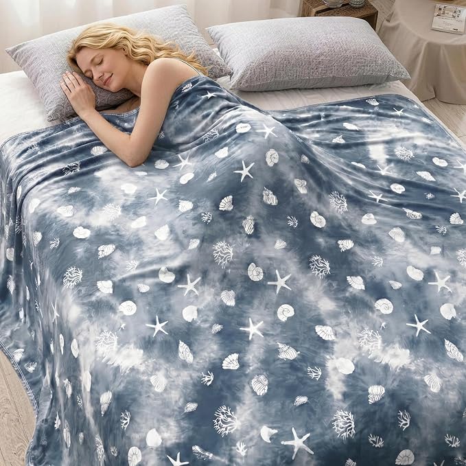Cooling Blanket Throw Size (50"x70"), Double Sided Ice Cold Blanket for Hot Sleepers, Transfer Heat to Keep Cool, Soft Lightweight for Night Sweats, Bed & Couch, Ocean Design