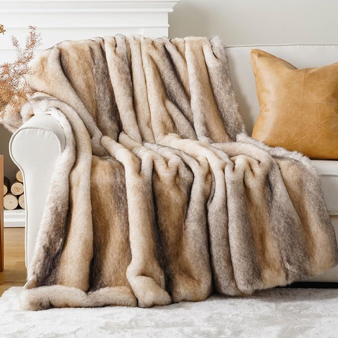 BATTILO Luxury Faux Fur Throw Blanket for Couch, 50"x60", Thick, Smoothly | Super Soft Warm Furry Fuzzy Fluffy Cozy Mink Fur Blanket for Bed, Sofa, Chair, Living Room, Bright Colors