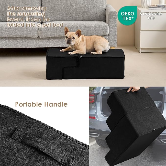 EHEYCIGA Dog Stairs for Bed 18" H, 4-Step Extra Wide Dog Steps for High Bed, Pet Steps for Small Dogs and Cats, Non-Slip Balanced Pet Ramp Indoor, Black