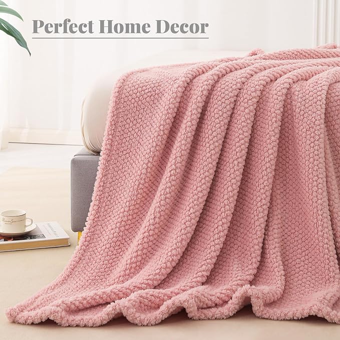 Whale Flotilla Soft Fleece Twin Size Bed Blanket, Pink | 60x80 Inch, Suitable for Bed, Fluffy Fuzzy Jacquard Blankets for All Season, Lightweight and Cozy