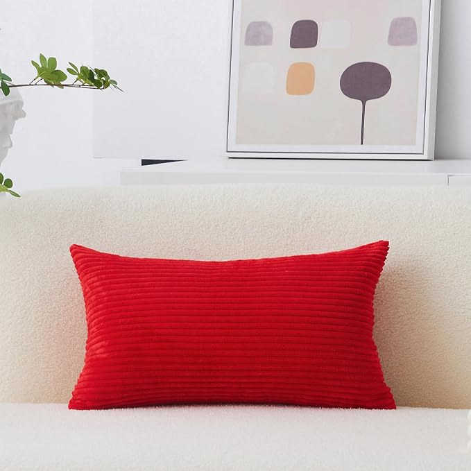 Home Brilliant Red Pillow Cover 12x20 Decorative Lumbar Throw Pillows Striped Corduroy Oblong Throw Pillow Case for Chair Couch Holiday, 12 x 20 inch, Red