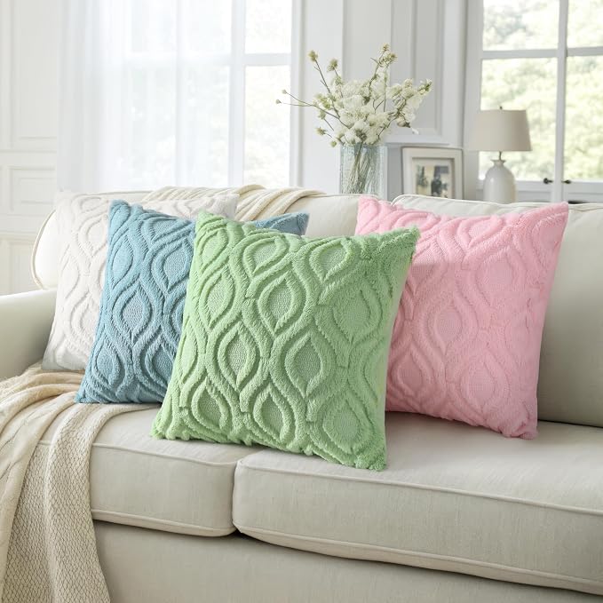 decorUhome Faux Fur Light Sage Green Throw Pillow Covers 26x26 Set of 2 | Plush Solid Fall Couch Pillow Covers, Accent Modern Farmhouse Neutral Decorative Soft Pillow Cases for Sofa Bed Living Room