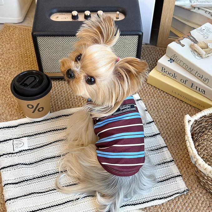 Soft Striped Dog Shirt, Cozy Warm pet Vest for Small Medium Dogs, Classic Puppy cat Clothes for Indoor Outdoor Outfits