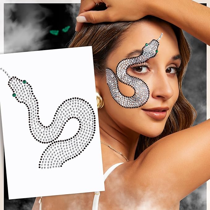 YGDZ Face Gems, Halloween Face Jewels Stickers, Spider, Bats, Snakes Hair Gems for Women, Black Stick On Rhinestones for Halloween Makeup, Rave Accessories