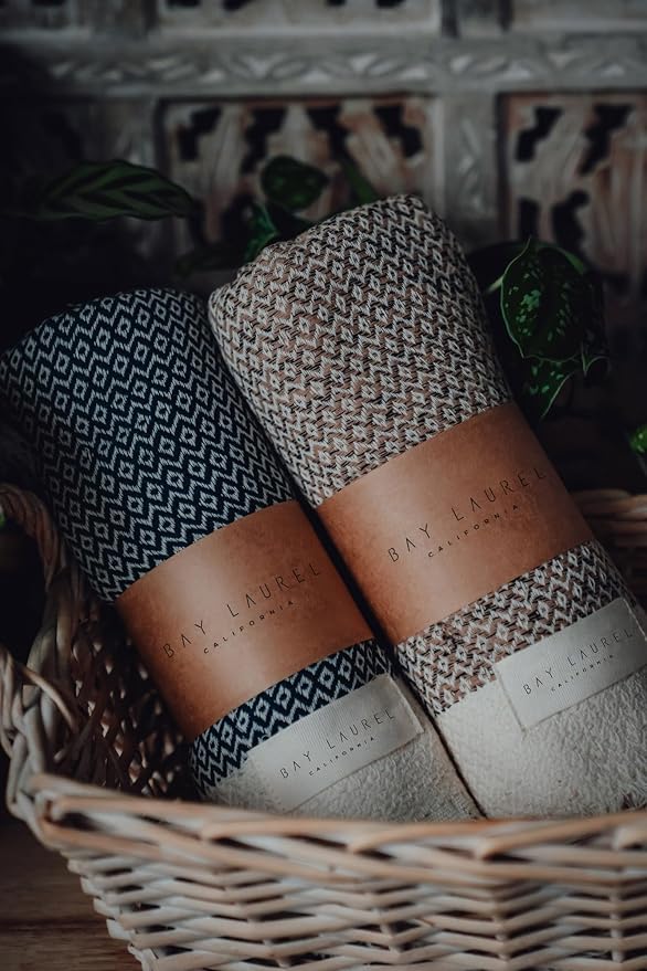 BAY LAUREL Turkish Hand Towel – Pack of 2 | Soft & Absorbent Decorative Towels for Bathroom, Hand, Face, Hair, Gym, Yoga, SPA, Kitchen & Tea | Boho Decor (Navy, Diamond 15x26 Inches (Set of 2)