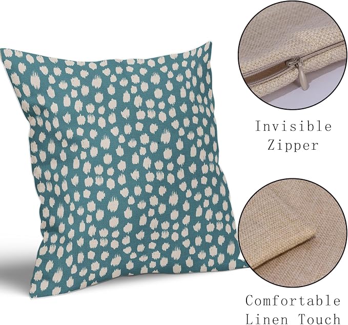 Sweetshow Aqua Cream Dots Pillow Covers 18x18 Set of 2 Boho Design Polka Dot Throw Pillows Modern Trendy Print Outdoor Decorative Pillowcase Square Linen Cushion Cases Decor for Sofa Couch Bed