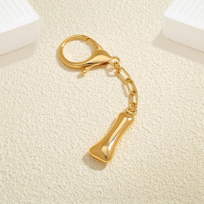 WOWORAMA Initial Letter Keychain for Women Chunky Gold Bubble Letter Bag Charm Purse Charm Personalized Keyrings Accessories