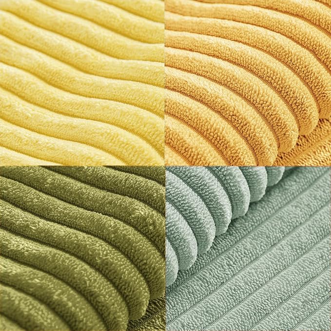 MIULEE Boho Farmhouse Spring Decorative Throw Pillow Covers 18x18 Inch 4 Packs Soft Vintage Pillow Cases Modern Corduroy Patchwork Cushion Covers for Couch Sofa Bed Summer Home Decor, Yellow Green