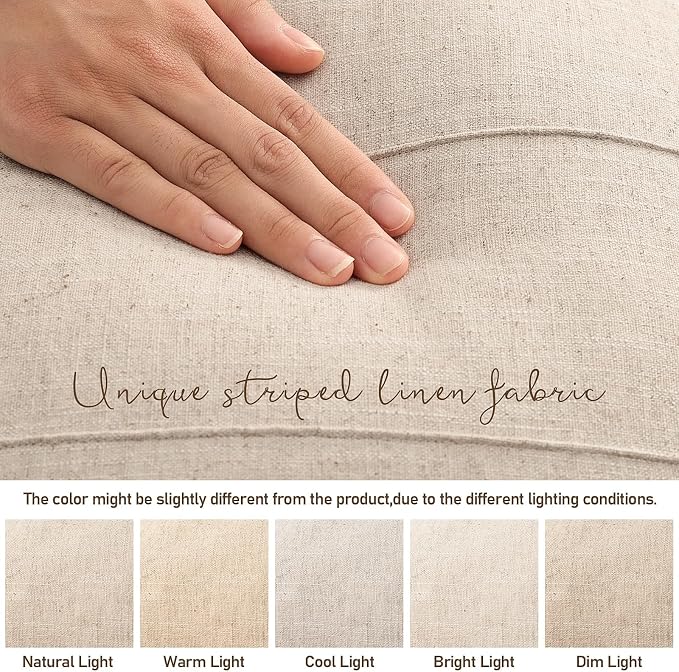 Decorative Linen Throw Pillow Covers 20x20 Set of 2 Solid handcrafted Striped Cushion Covers for Bed Soft Modern Farmhouse Neutral Pillowcase for Couch Bedroom Living Room Home Decor(Natural Beige)