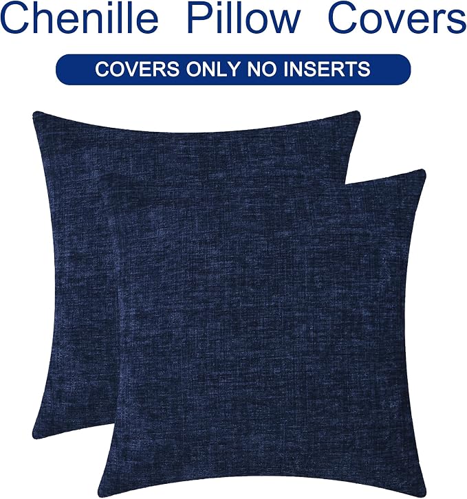 CaliTime Decorative Couch Throw Pillow Covers 22 X 22 Inches Navy Blue | Pack of 2, Cozy Chenille Cushion Cases for Sofa Bed Living Room Farmhouse Home