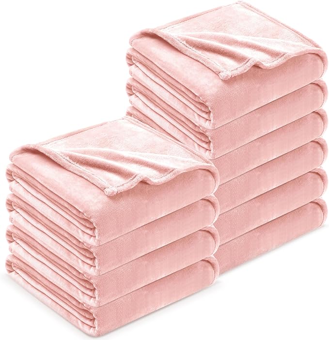 DREAMNINE Pack of 10 Fuzzy Soft Fleece Throw Blanket for Couch Sofa 50" x 60", Decorative Solid Lightweight Velvet Blankets for Chair, Cozy Accent Shaggy Plush Flannel Blanket for Bedroom, Pink