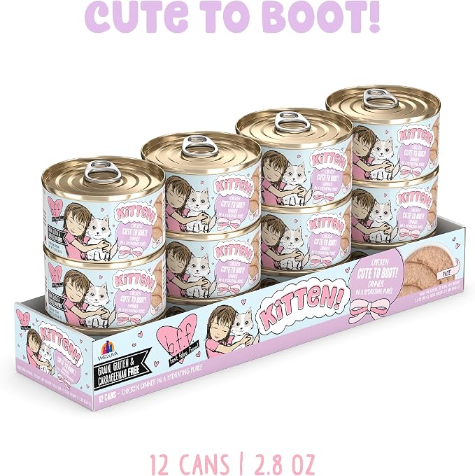 Weruva B.F.F. Kitten Food, Cute to Boot with Chicken in a Hydrating Puree, 2.8oz Can (Pack of 12)