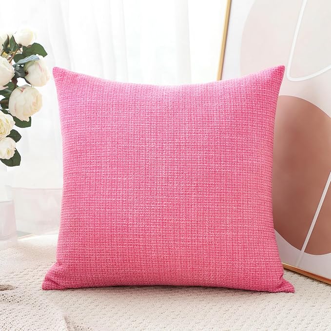 OTOSTAR Linen Throw Pillow Cover Set of 1 Decorative Square Pillowcases Cushion Covers 18x18 Inch for Home Decor Sofa Bedroom Car 45 x 45CM Rose Pink