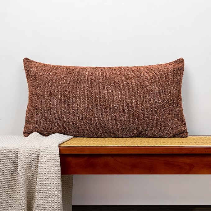 JoraLion 14x26 inch Boucle Lumbar Pillow Cover, Rust Woven Texture Neutral Long Pillow Cover Breathable Cushion Case for Couch Sofa Bed Living Room Home Decor (Cover Only)