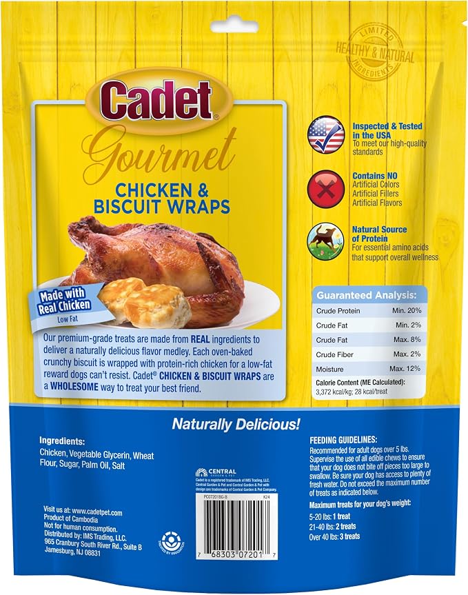 Cadet Gourmet Chicken Wrapped Biscuits Dog Treats, 14 oz | Made with real chicken, dog treats wraps, crunchy healthy dog treats, great for training, for small & large breeds