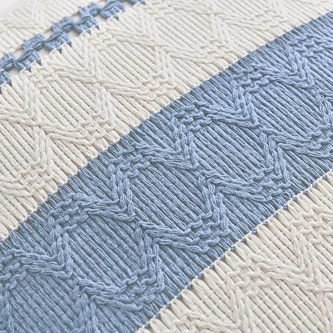 Fancy Homi Set of 1 Boho Light Blue Decorative Throw Pillow Cover 18x18 Inch for Couch Bed Sofa, Aesthetic Modern Organic Farmhouse Home Decor, Soft Cotton Cute Accent Macrame Woven Cushion Case