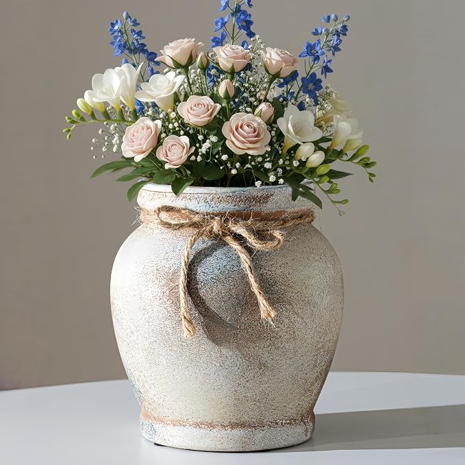 Lvases 6.5in Rust Ceramic Vase, Rustic Farmhouse Decor Flower Vase | Decorative vase for home decor, centerpiece fits living room, bedroom, kitchen, dining table, shelf and fireplace mantle