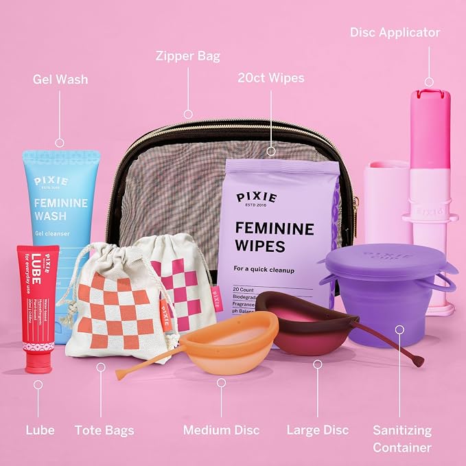 Pixie Menstrual Disc Kit for Feminine Care - Pixie Discs are Designed to Remove Like Tampons - 100% Medical-Grade Silicone - Best Period Disc Starter Kit - Proven to Become A Successful Disc User