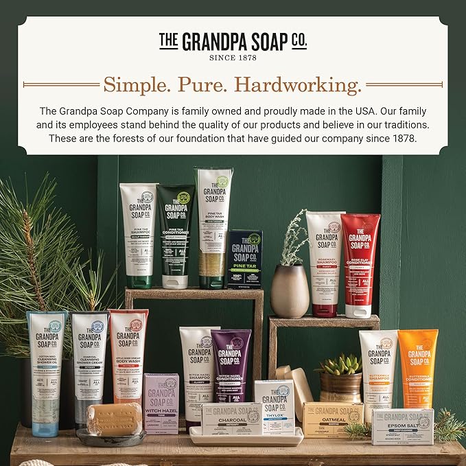 The Grandpa Soap Company Pine Tar Shampoo - Cleanses and Moisturizes Dry Scalp, With Pine Tar and Tea Tree Oil, All Hair Types, Vegan, Sulfates and Parabens Free, 8 Fl Oz