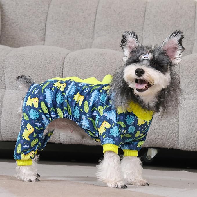 CuteBone Dinosaur Costume Dog Pajamas, Stretchy Spandex Crystal Velvet Sleepwear Coat for Small Dogs, Soft & Warm Pet Outfit Clothes for Cold Weather, Cozy Pullover Design COSP10M