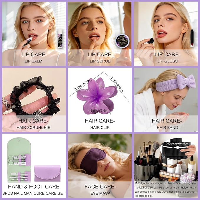 Mothers Day Gifts for Women, 26 Pcs Spa Kit, Spa Gift Set, CHARCOAL & SHEA BUTTER Bath & Body Gift Makeup Organizer, Spa Gift Basket, Face Skin Care Kit, Lip Self-Care, Serum, Birthday, Christmas