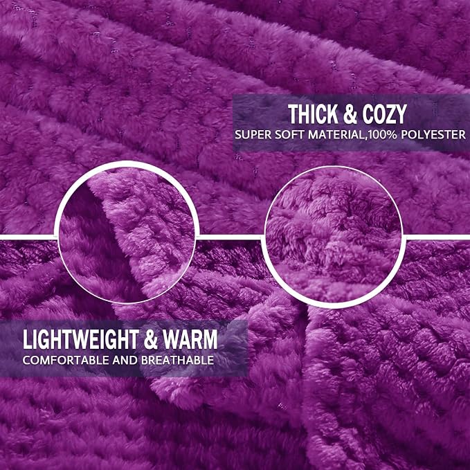 Exclusivo Mezcla Large Waffle Fleece Throw Blanket for Couch, Purple | Lightweight Soft Blanket for Sofa, Bed, Living Room, Plush Fluffy Throw for Home Decor, Travel, All Season, 50x70 Inches