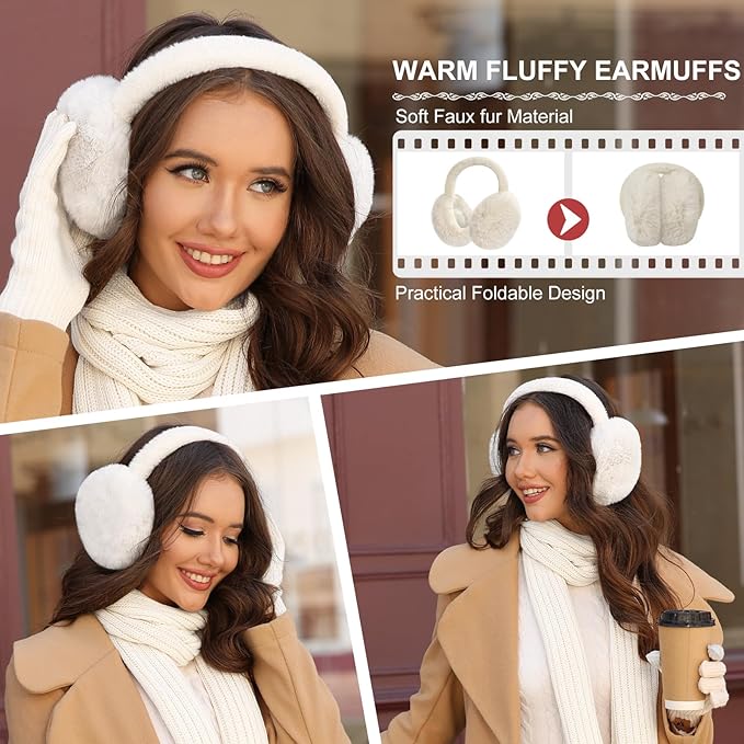 Yusongirl Winter Women Scarf Gloves Beanie Ear Muffs Socks Set Cold Weather Warm Knit Hat Fleece Long Neck Warmer 5 in 1 Set