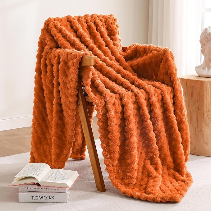 Excervent Big 3D Clouds Stylish Blanket for Kids, 40x50 Inch, Burnt Orange | Decorative Fuzzy Flannel Fleece Throw Blanket for Sofa, Super Soft Cozy Gifts for Kids & Pets, Suitable for All Seasons