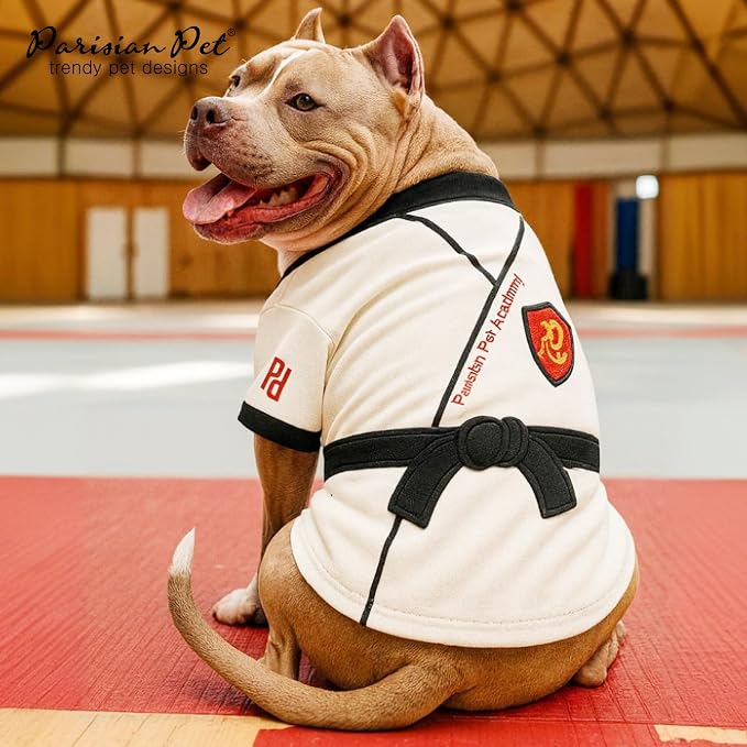 Parisian Pet Dog Karate Academy Shirt - Embroidered Pet Vest - 100% Cotton & Polyester Doggy Shirt - Lightweight Pet Clothes - Sleeved Puppy Costume - Funny Shirts for Small Dogs - S