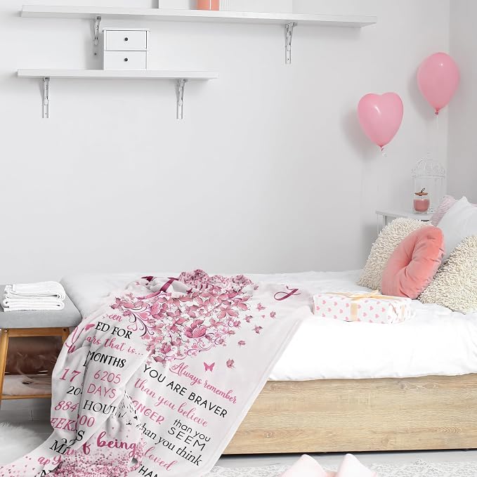 Vuinezo 17 Year Old Girl Gift Ideas Blanket 50"X60", 17th Birthday Decorations for Girls, 17th Birthday Gifts for Girls, Happy 17th Bday Throw, Teen Girl Birthday Gifts, Sweet 17 Year Old Presents