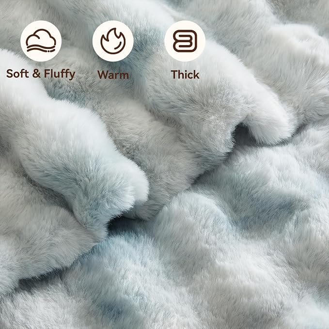 Anysay Faux Fur Throw Blanket, 1000GSM Fluffy Soft Bubble Blanket 50''*60'' | Cozy Plush Warm and Thick Blanket for Couch Bed, Fuzzy Rabbit Throw for Living Room Bedroom Tie-dye Blue