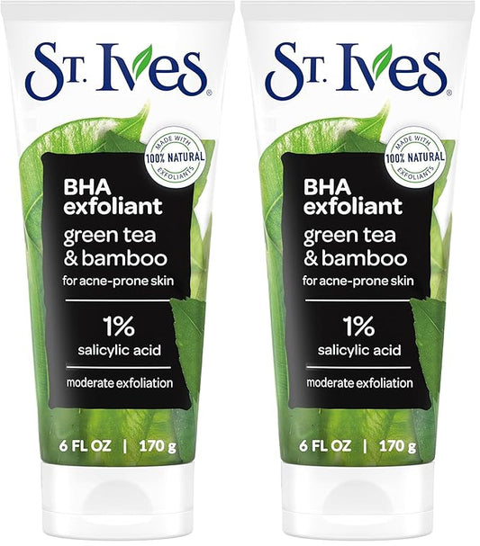 St. Ives Blackhead Clearing Face Scrub, Clears Blackheads & Unclogs Pores, Green Tea & Bamboo, Salicylic Acid Acne Treatment Facial Scrub, Moderate Exfoliator Skin Care with Natural Exfoliants 6 oz