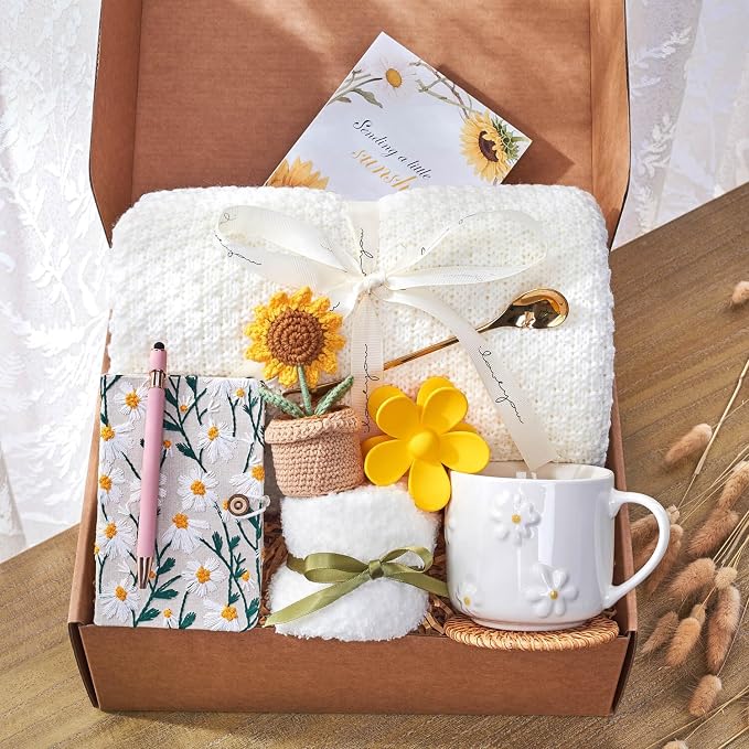 Sunshine Hugs in a Box, Thinking of You Gifts for Women & Cozy Care package | Get Well gift, Thank you, Birthday, Sending Sunshine