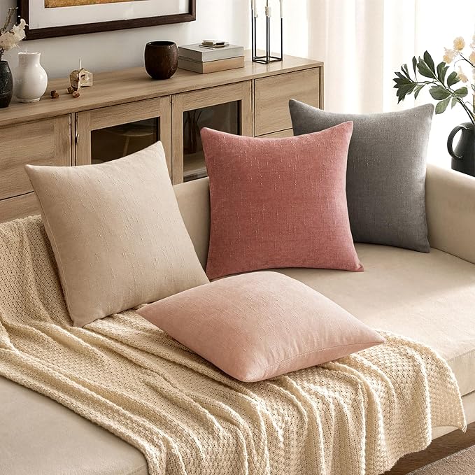 MIULEE Textured Chenille Throw Pillow Covers 18x18 Inch Dusty Pink | Pack of 2 Decorative Soft Throw Pillows, Solid Textured Cushion Covers, Modern Home Decor for Couch Sofa Bedroom Living Room