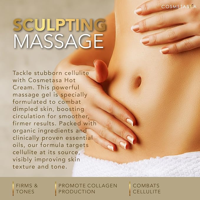 Cellulite Massage Oil & Hot Cream - 100% Natural Cellulite Oil & Gel, Highly Absorbable, Firm, Tone, Tighten & Moisturize Skin - Soothes Muscles (16.9 Fl Oz Each Bottle)