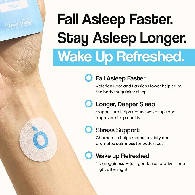 Natural Melatonin-Free Herbal Sleep Patches for Adults & Kids - No Added Hormones - 8-Hour Time-Release Formula - Ashwagandha, Magnesium, Passionflower, Valerian Root, Lemon Balm & Chamomile