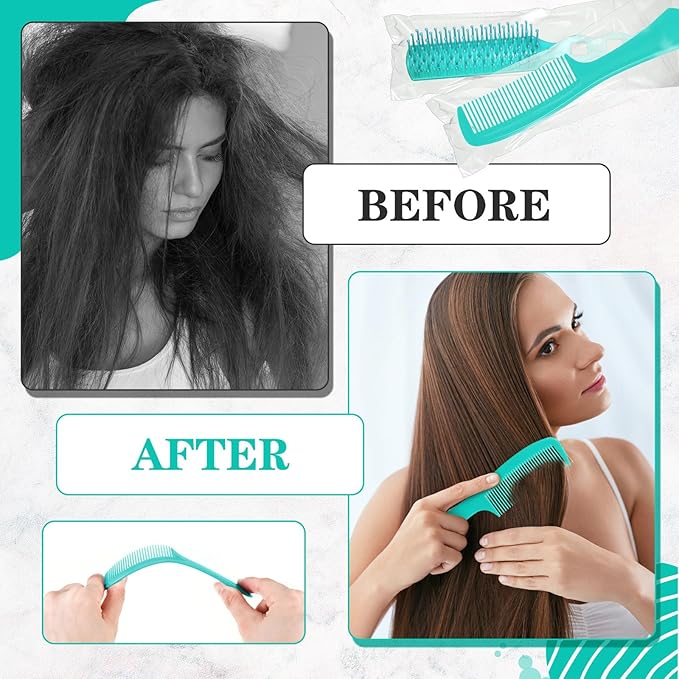 Baderke 48 Pcs Combs Set Bulk Hair Brushes for Homeless Individually Wrapped Hair Brush and Comb for Women Hotel Nursing Charity Travel(Green)