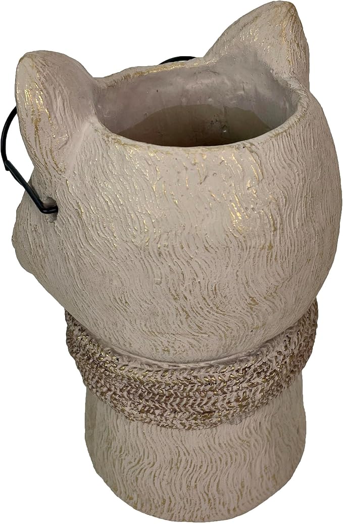 Fox Cement Vase, 8.25 Inch Bespectacled Woodland Planter | Distressed Taupe Finish, Real Black Wire Glasses, Gold-Brushed Knit Scarf, 2.75 Inch Opening for Flowers or Pens