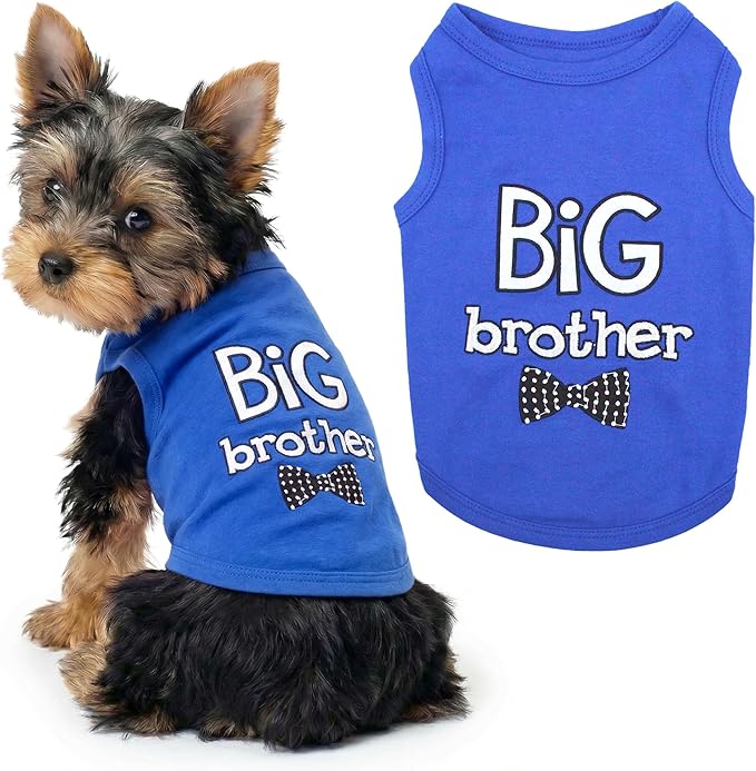Parisian Pet Dog Shirt – 100% Cotton Shirts for Small Dogs – Blue Sleeveless Puppy Clothes – Lightweight and Breathable Dog Apparel – Boy Big Brother Dogs Clothes - Stretchy Pet T Shirts