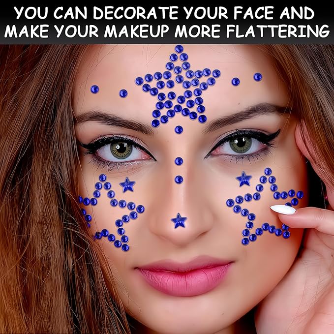 3 Sheers Independence Day Rhinestone Sticker Dark Blue Star Gem Stickers Patriotic Self Adhesive Jewels Sticker for Eye Face Body Nails Crafts Party Decor 4th of July Sparkle Crystal Hair Diamond