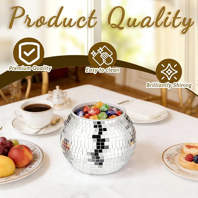 6 Pcs Disco Ball Vases,Plastic Disco Ball Centerpieces 6" X 6.7" Disco Ball Decor Silver Mirror Disco Ball Planter Can Be Used for Wedding Centerpieces,Birthday,Office