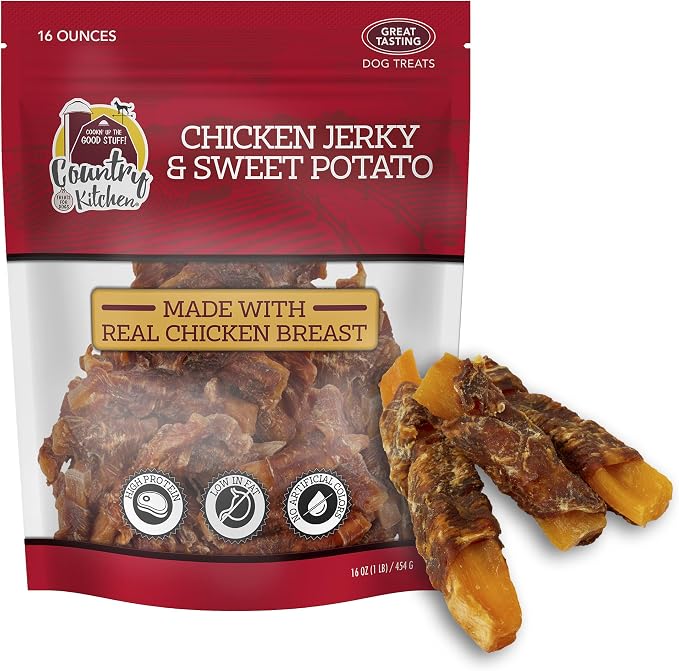 Country Kitchen Chicken & Sweet Potato Jerky Tender Dog Treats, 16 oz | Quality Ingredients Made with Real Chicken, High Protein, Low Fat, No Artificial Colors
