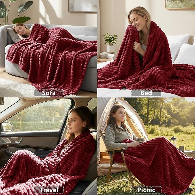 HIMEET Red Twin Blanket for Bed, 300GSM Ribbed Fleece, 60 x 80 Inches | Ultra Soft Flannel, All-Season Lightweight Warmth, Bed Layering Pick & Dorm Essential, Gift for Men & Women, Machine Washable