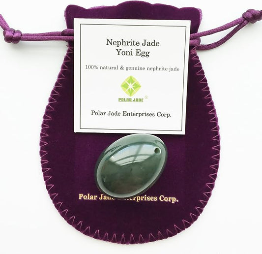 Polar Jade Nephrite Jade Stone Egg – “Stone of Heaven” Genuine Natural Jade, Smooth Hand-Polished Finish, Dense & Durable Wellness and Meditation Stone (Medium, Drilled)