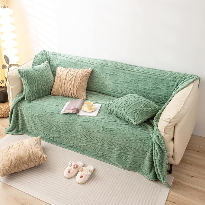 YUSOKI Sherpa Fleece Large Throw Blanket, Sage Green, 50"x65" | 3D Stylish Design,320GSM, Non-Shedding, Lightweight for All Season Use, stays fluffy after repeated washes, Perfect Gifts