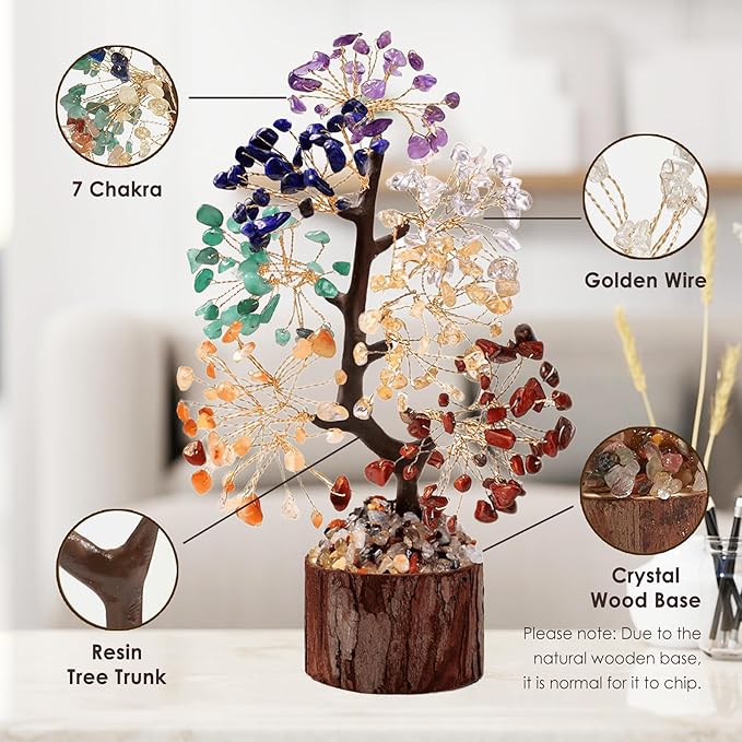 7 Chakra Tree of Life Crystal Tree Decor, Good Luck Healing Crystals & Stones, Spiritual Home Office Decor for House Warming Gifts New Home, Positive Energy Handmade Gemstone Trees for Women