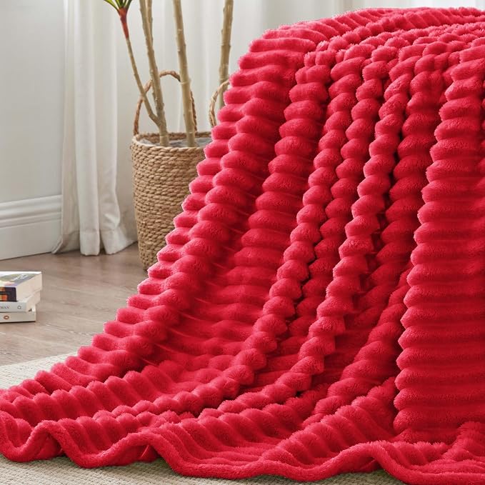 BEDELITE Ribbe Blankets Queen Size for Bed, Red, 90"x90" | Ultra-Soft Plush Fleece, Warm Yet Lightweight, Ribbed Texture, Home Decor, Machine Washable, Giftable, All-Season Use
